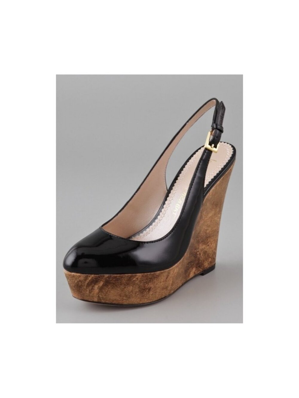 Jean-Michel Cazabat Talisa 812044 Black Patent Slingback Cork Wedge Sandals